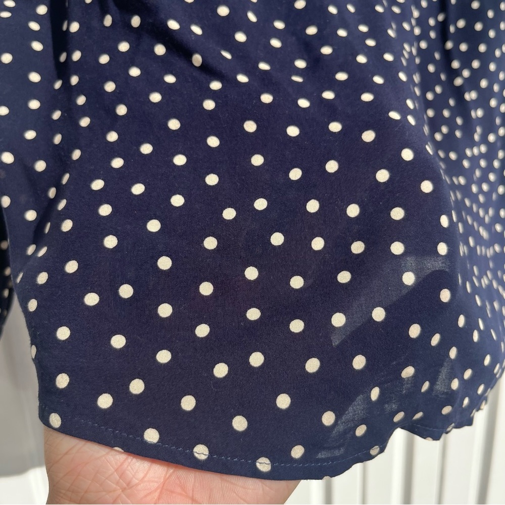 EMERSON FRY navy blue polka dot long puff sleeve button up blouse - Picture 2 of 7